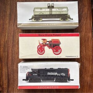 Set of Three Model Trains ~ Locomotive ~ Tank Car ~ Hourse Drawn Pumper